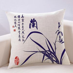 Funda de almohada personalizada estilo chino sofá sala de estar vintage azul y blanco porcelana lino