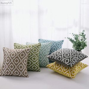 Housse de coussin géométrique en lin teint en fil, carrée, décorative pour la maison, pour canapé-lit, jaune, vert, bleu, marron, 45x45cm
