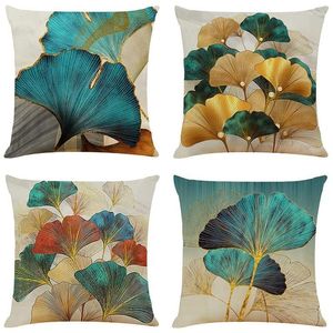 Taies d'oreiller Moderne Teal And Gold Leaves Housses décoratives Decor Square