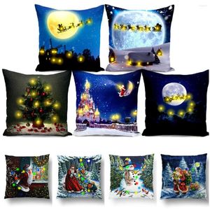 Funda de almohada con luces LED creativas, cubierta azul de Navidad, fundas de felpa cortas de hadas, decoración, regalos, funda de almohadas
