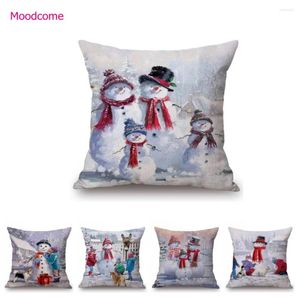 Almohada linda Santa Claus muñeco de nieve pintura al óleo decoración del hogar habitación de los niños algodón lino sofá funda de tiro silla cubierta de asiento