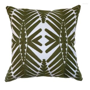 Funda de almohada DUNXDECO funda decorativa 45x45CM moderna hoja de palma verde fresca bordado algodón tiro vergüenza sofá Decoración