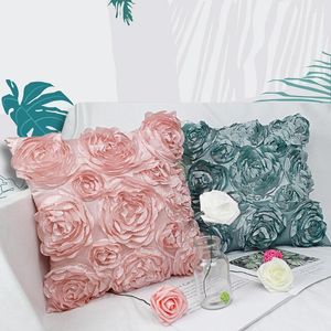 Almohada estilo europeo 3D rosas bordadas funda de almohada boda hogar decorativo sofá almohadas