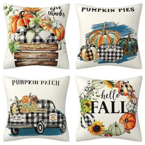 Pillow Fall Harvest Pumpkin Truck Cover Decorations For Home Ornement Happy Year Christmas Decor 2024