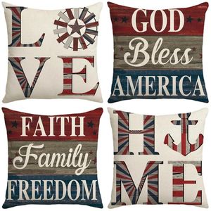 Pillow God Bless America Fundas de almohada 45x45 Funda Fe Familia Libertad Día de la Independencia Tiro Decoraciones patrióticas