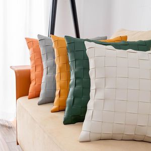 Funda de almohada para decoración del hogar, funda de piel sintética, verde, naranja, marrón, negro, 45x45cm, tejida para sofá, silla, sala de estar