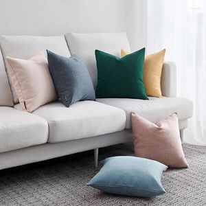 Almohada decorativa para el hogar funda sólida funda de algodón nórdico azul gris Beige café oscuro rojo grueso para sofá cama 45x45cm