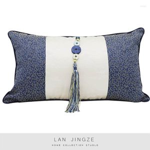Oreiller LAN JINGZE géométrique bleu Patchwork couverture décor à la maison Style chinois taille oreillers canapé Cusahions 45 cm x 45 cm