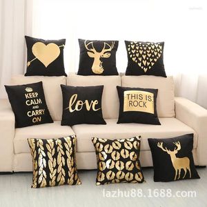 Almohada Amor y estilo navideño Tela más suave negra Cubierta de sello dorado Hogar El Ropa de cama Habitación Funda de almohada decorativa 45 cm