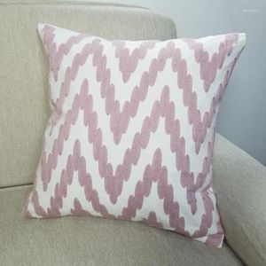 Bordado de algodón moderno de almohada Dusty rosa zigzag estuche decorativo cubierta de sofá blanco 45x45cm 1pc/lote