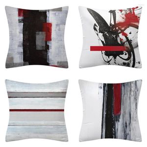 Almohada Estilo moderno Geométrico Gris Gris Rojo Funda de almohada Cubierta decorativa para sofá Cubiertas de automóviles Cajas de decoración del hogar