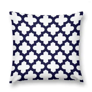 Almohada azul marino azul grueso quatrefoil sobre almohadas decorativas de tiro blanco estética