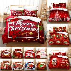 Pillow Red Christmas Couptin Cover Set King Queen Size for Single Double Bed Linens Quilt Counter Poreil Case 3D Twin complet 3PCS 2PCS