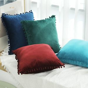 Fundas de almohada de felpa corta de terciopelo con bola decorativa, sala de estar, sofá, asiento de coche, funda de almohada cuadrada