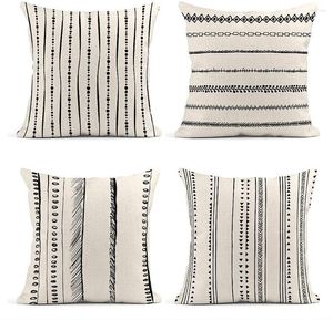 Oreiller jeter couvre motif noir et blanc géométrique points sans fin lignes de frontières décor lin cas maison décorative