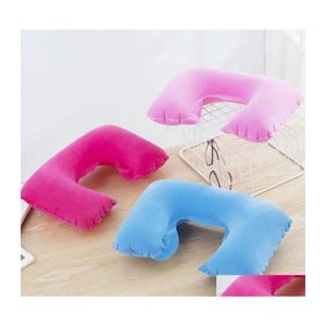 Almohada en forma de U Almohada de viaje Matic Inflable Avión Almohadas de coche Anillo Almohadas Plegable Prensa Cuello Cojín Inventario Venta al por mayor Drop Dhtna