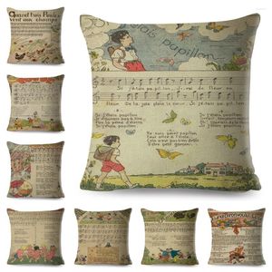 Pillow Vintage Children Music Cover Decor Spaper Staves Étui pour canapé chaise de maison Cartonne animée Polyester Pleadscase 45x45cm