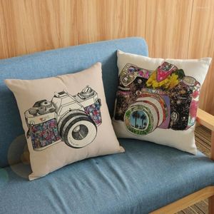 Oreiller Vintage coloré caméra imprimé coussins coton lin décoration de la maison voiture canapé chaise taie d'oreiller 45 45 cm