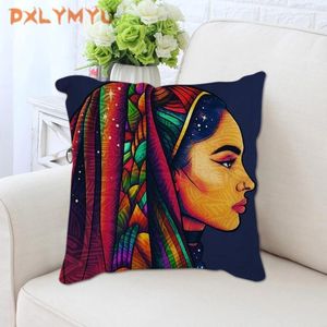 Almohada al por mayor personalizada funda hecha a medida dama africana pintura lino cubiertas decorativas sofá cama cama funda de almohada