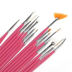 Pink 15pcs Design DIY Acrylique Tool de peinture UV Gel Polonais Nail Art Brush Set # R56