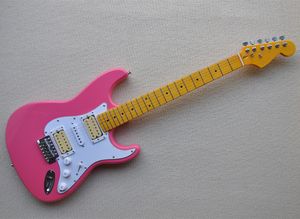 Guitare électrique rose 6 cordes avec micros HSH, touche en érable jaune, peut être personnalisée