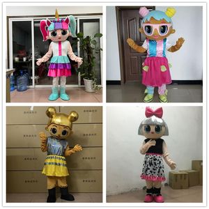 Costume de mascotte pour bébés roses et bleus, poupée de dessin animé, déguisement de personnage d'anniversaire, masque, vêtements de fête
