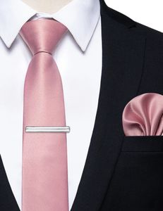 Rosa Negro Blanco Sólido Seda Corbatas para hombre Bolsillo Cuadrado Clip Set Corbatas flacas de lujo para hombre Accesorios Banquete de boda Envío gratis 240314