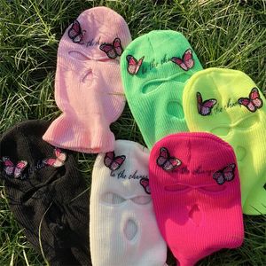 Masque de Ski papillon rose tricoté visage cagoule complète pour les femmes soyez le changement casquettes de broderie hommes fête Sports de plein air CS 240103