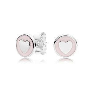 Pink Disc Love Heart Stud Earring para pandora auténtica joyería de boda de plata esterlina para mujeres Girlfriend Gots Gold Diseñador de oro con caja original