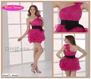 Rose exquise une épaule robes de soirée robe de cocktail coupe organza avec ceinture noire Mini HX82 dhyz 014657514