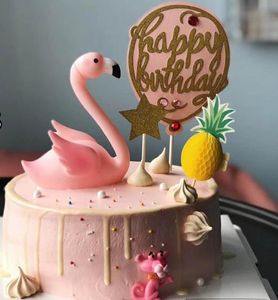 Pink Flamingo Cake Topper Decoración Cumpleaños Aniversario de bodas Led Intermitente Flamingo Night Light Gallina Fiesta de Navidad Decoración Diy props