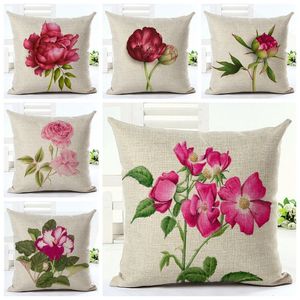 Funda de almohada floral rosa para sofá silla cama flores fucsia funda de cojín peonía almofada planta de jardín cojines