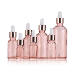 Botella cuentagotas de vidrio rosa 5-100 ml Aromaterapia Líquido Esencial Tubos de perfume básicos Aceite de masaje Pipeta Botellas recargables Cwmse