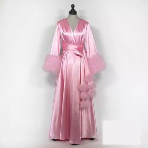 Rose Kinono robes de nuit robes de bal de luxe plumes robes de maternité femmes photoshoot peignoir moelleux fête sur mesure