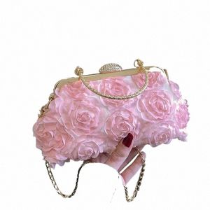 Bolso de mano floral de encaje rosa para mujer, cadena de hombro, bolso cruzado, bolso de tela para mujer, bolso de diseñador, bolso con clip de boda M5po #