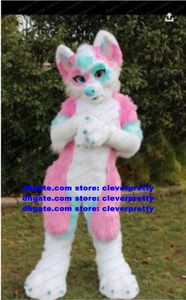 Pink Long Fur Furry Fox Mascot Costume Wolf Husky Dog Fursuit Adulto Personaje de dibujos animados Traje Traje Ceremonial Evento Fandango Dancing Party zz7597