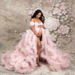 Robe de maternité rose pour séance photo, robes de bal pour femmes, à volants à plusieurs niveaux, robes de soirée pour fête prénatale
