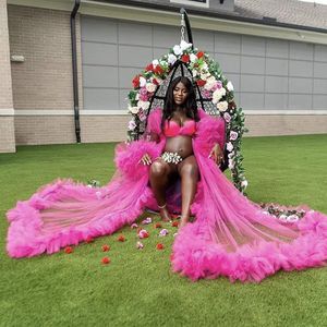 Rosa maternidad tul sesión de fotos bata mujer embarazada fotografía escalonado volantes vestido largo nupcial fiesta cumpleaños trajes