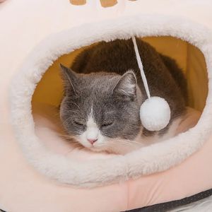 Sofá cama rosa para mascotas, cueva cálida, nido, cama para dormir, forma de gatito, casa para cachorros para gatos y perros pequeños