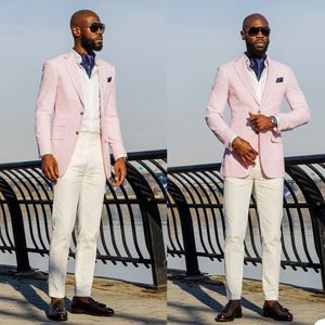 Pink Pinstripe Groom Wedding Tuxedos Slim Fit Trajes de dos botones Prom Party Traje de negocios Outfit Only One Jacket