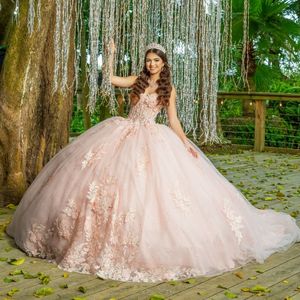 Vestidos rosa de quinceanera para un vestido de pelota de 16 años sexy fuera del hombro.