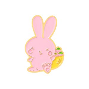 Conejos rosados Broches de esmalte Dibujos animados Animales lindos Conejito Pins Bades para ropa de mezclilla Bolsa Kawaii Joyería Navidad Año Nuevo Regalo Niños Amigos