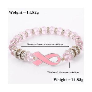 Bracelets en diamant avec ruban rose pour femmes, Bracelet de sensibilisation au Cancer du sein, livraison directe