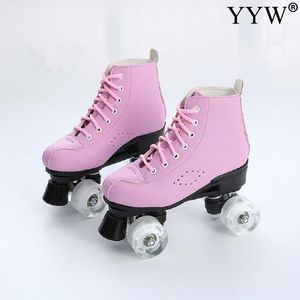 Patines de ruedas rosas, patines de 4 ruedas para niñas, ruedas de Base, zapatos de Pu, ruedas, envío, rodillos de patinaje azules, rodillo de doble fila