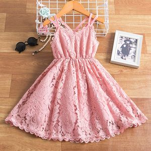 Pink Sling Princess Girl Dress Vacation Summer Lace Dress Casual Wear 3 6 7 8 Years Abbigliamento per bambini Kids Girl Cute Vestidos