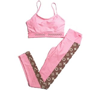 Pink Tracksuit for Women Letter Print Leggings Sport Bra Set Two Piece Set Ladies Yoga Tenues