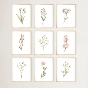 Cuadro de lienzo de flores silvestres rosas, póster Floral minimalista moderno e impresiones, decoración para sala de estar, dormitorio, sin marco Wo6