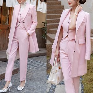 Elegant Pink 3-Piece Women's Suit - Slim Fit Formal Blazer, Tuxedo & Trousers for Weddings, Proms, Office Wear