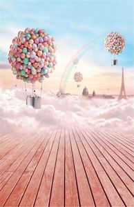 Pink Wood Floor Pogografía Rainbow Fackdrop Colorido Globos Eiffel Tower Blue Sky Cloud Gris Baby Baby Fondos digitales 4228093