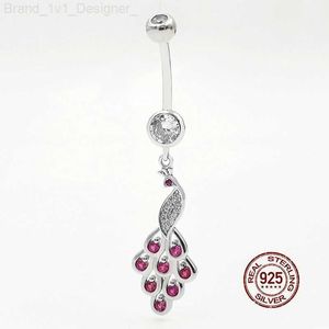 Pink Zircon Peacock Pends Belly Button Ring 925 Sterling Silver Sbancing Piercing para mujeres Piercing sexy Piercing joyas L230808